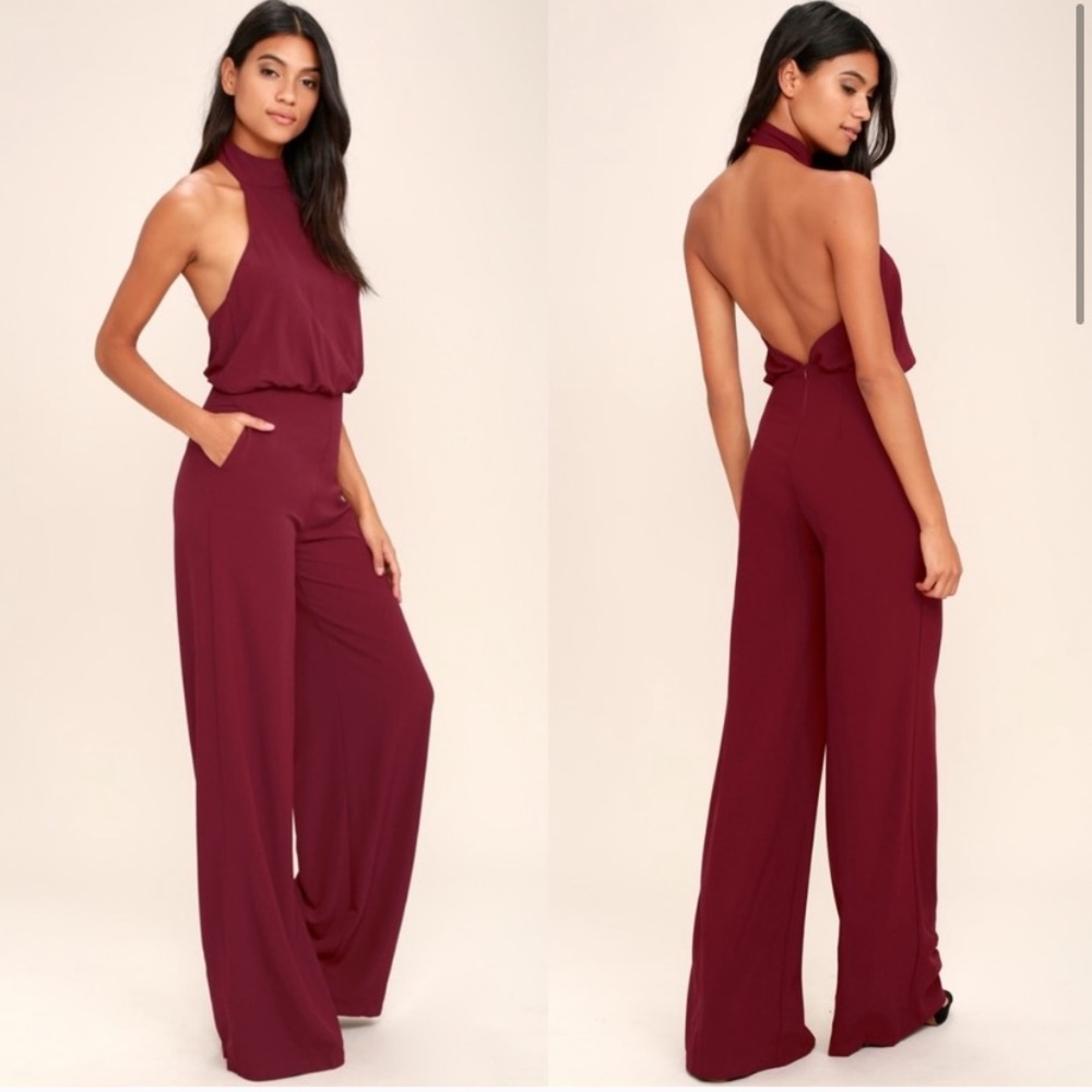 NWT Lulus Wine Red Halter Jumpsuit Size Medium